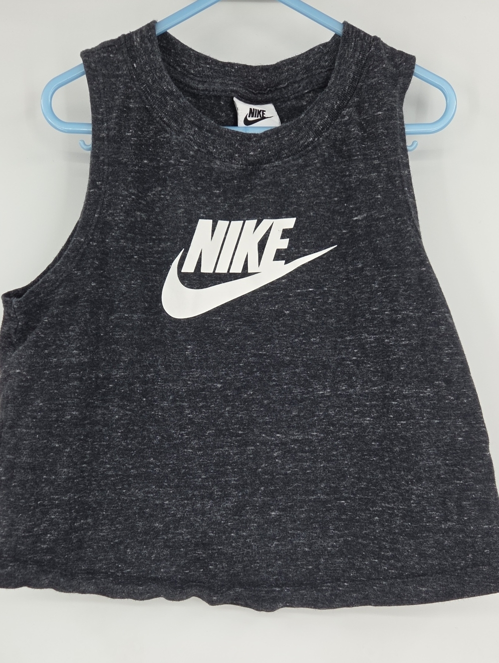 Nike Youth Charcoal Black Muscle Tank with White Logo